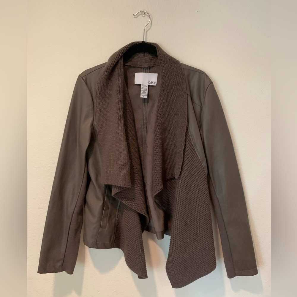 Faux Leather and Knit Brown Jacket